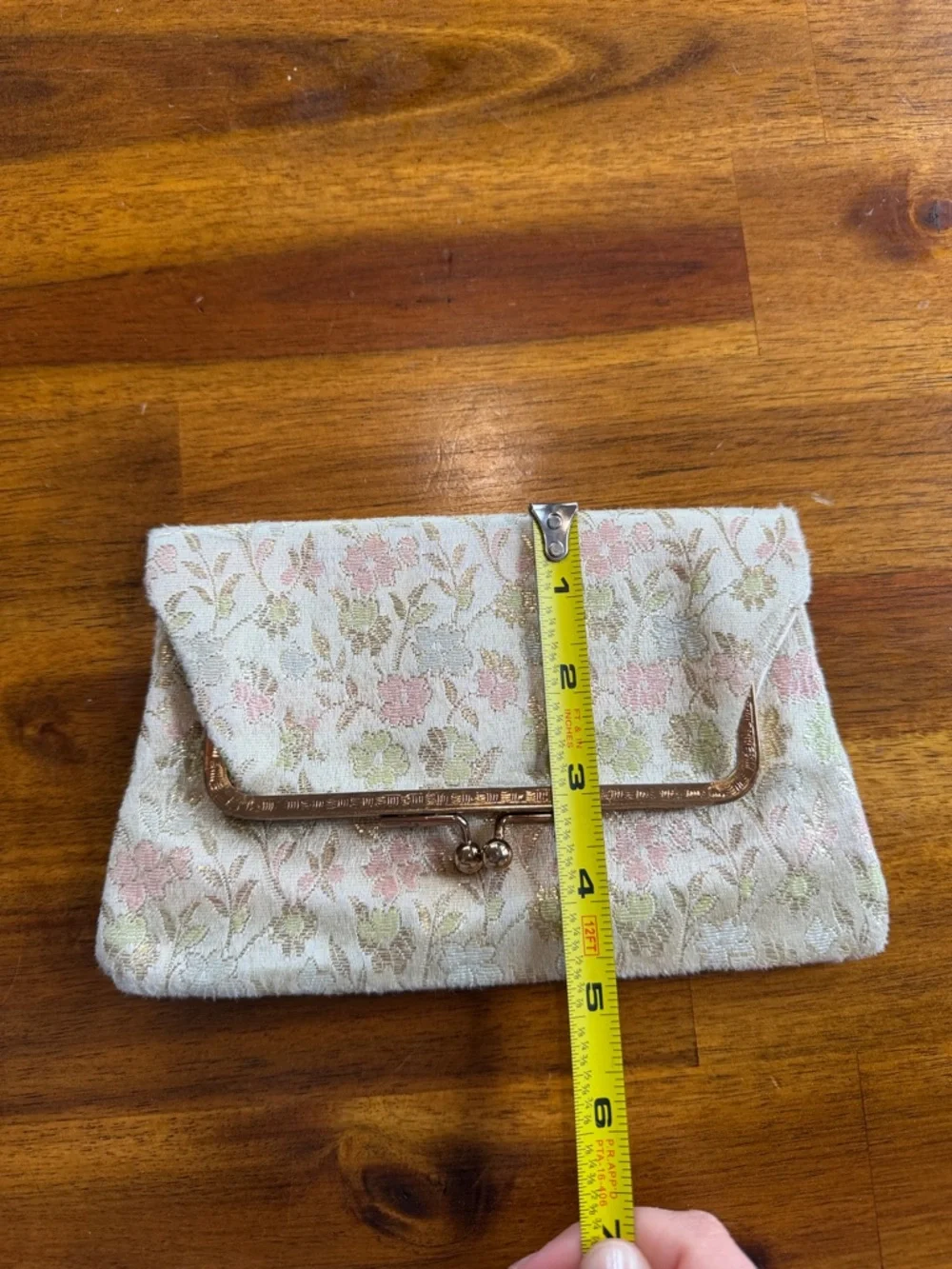 Vintage Mini Floral Brocade Clutch Bag in Cream and Pink Gold